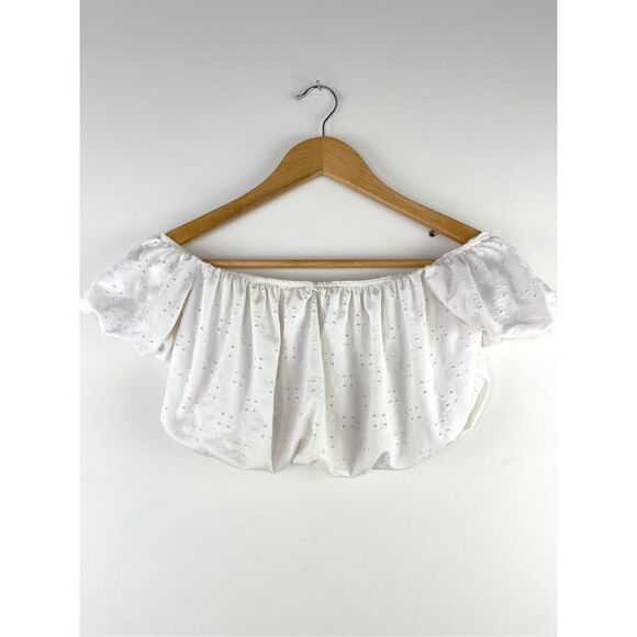UO White Lattice OTS Crop Top Boho Size XS - Picture 1 of 11